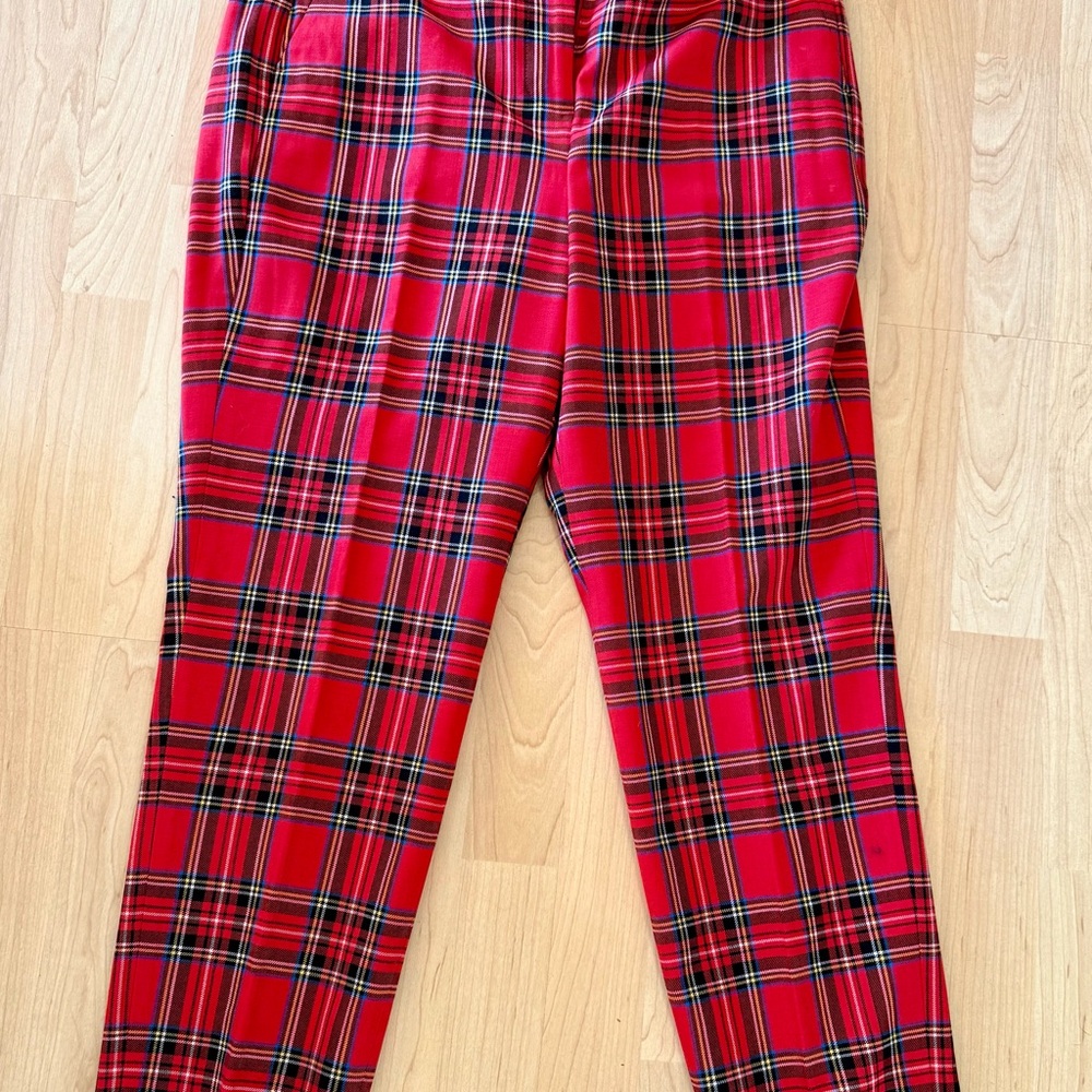J. Crew Red and Navy Plaid Trousers